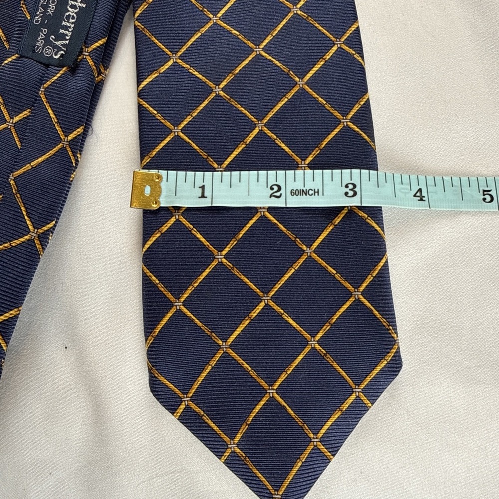 Burberry of London 100% Silk Mens Blue Gold Geometric Lattice Bamboo Plaid Tie - Picture 5 of 7